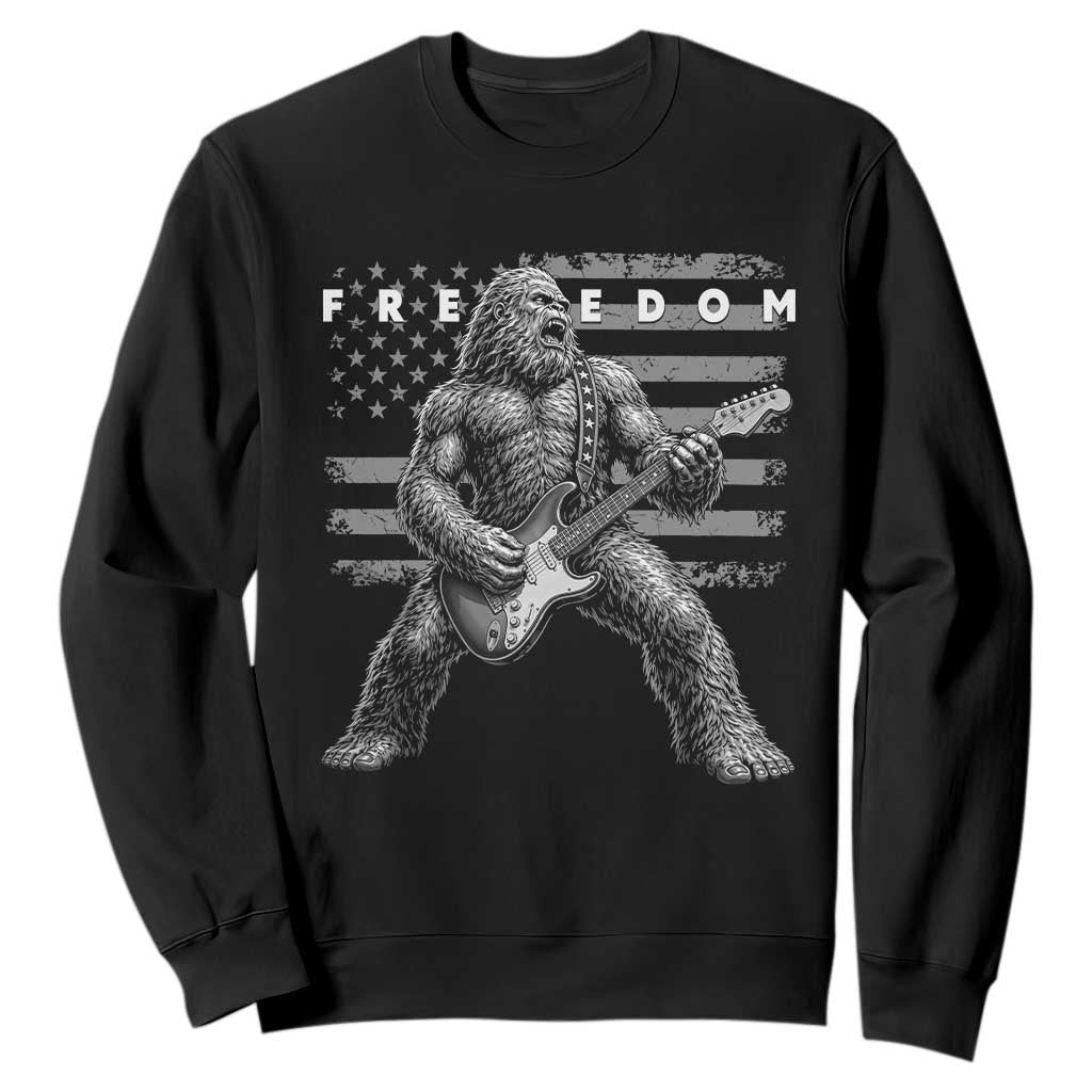 Freedom Bigfoot Playing Electric Guitar Sweatshirt Sasquatch Rock Star American Flag Patriotic Graphic TS02 Black Print Your Wear