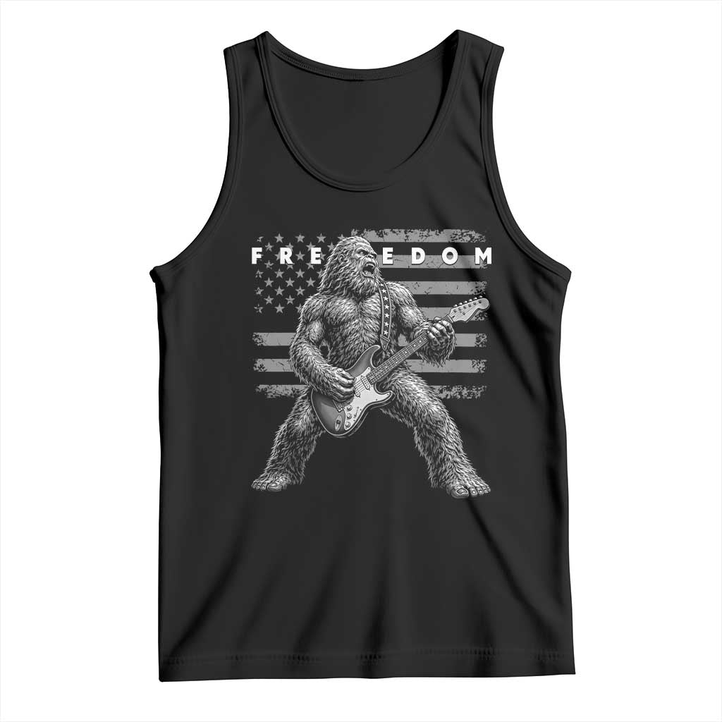 Freedom Bigfoot Playing Electric Guitar Tank Top Sasquatch Rock Star American Flag Patriotic Graphic TS02 Black Print Your Wear