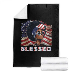 Blessed Black Queen Afro American Flag Throw Blanket Patriotic Juneteenth 4th of July TS02 Black Print Your Wear