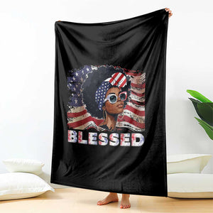 Blessed Black Queen Afro American Flag Throw Blanket Patriotic Juneteenth 4th of July TS02 Print Your Wear