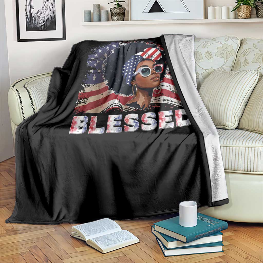 Blessed Black Queen Afro American Flag Throw Blanket Patriotic Juneteenth 4th of July TS02 Print Your Wear
