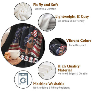 Blessed Black Queen Afro American Flag Throw Blanket Patriotic Juneteenth 4th of July TS02 Print Your Wear