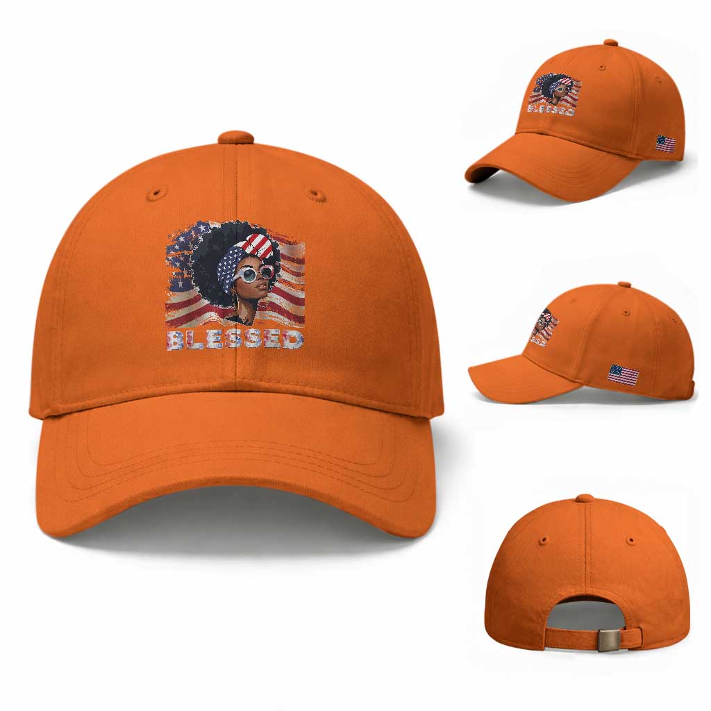 Blessed Black Queen Afro American Flag Baseball Cap Patriotic Juneteenth 4th of July TS02 Baseball Cap Universal Fit Orange Print Your Wear