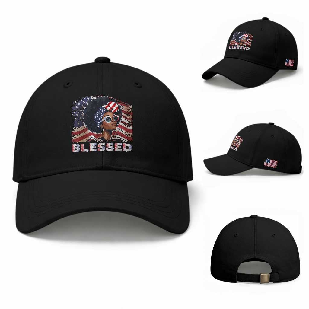Blessed Black Queen Afro American Flag Baseball Cap Patriotic Juneteenth 4th of July TS02 Baseball Cap Universal Fit Black Print Your Wear