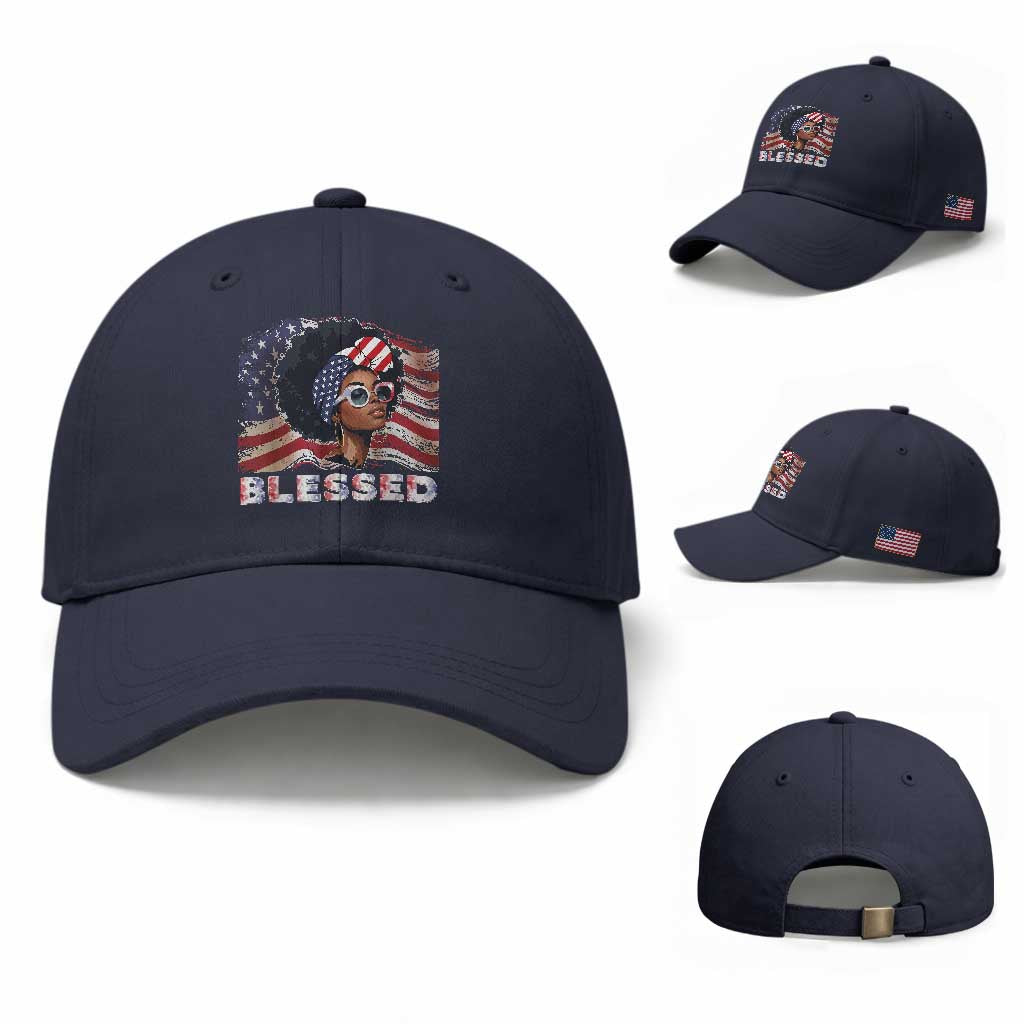 Blessed Black Queen Afro American Flag Baseball Cap Patriotic Juneteenth 4th of July TS02 Baseball Cap Universal Fit Navy Print Your Wear