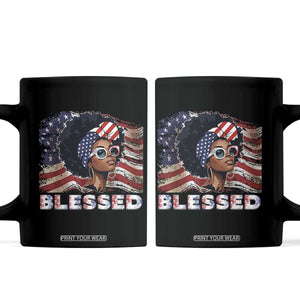 Blessed Black Queen Afro American Flag Coffee Mug Patriotic Juneteenth 4th of July TS02 Black Print Your Wear