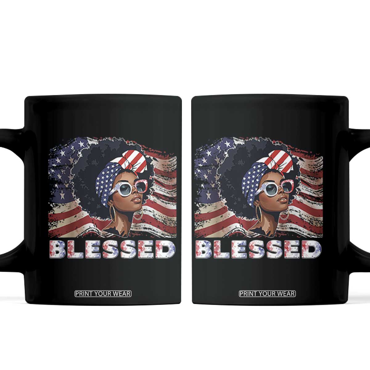 Blessed Black Queen Afro American Flag Coffee Mug Patriotic Juneteenth 4th of July TS02 Black Print Your Wear