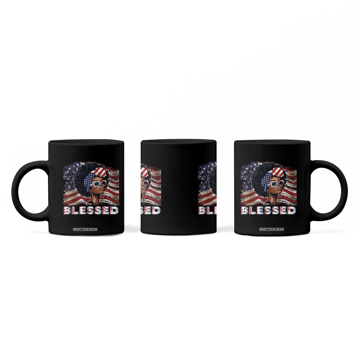 Blessed Black Queen Afro American Flag Coffee Mug Patriotic Juneteenth 4th of July TS02 Print Your Wear
