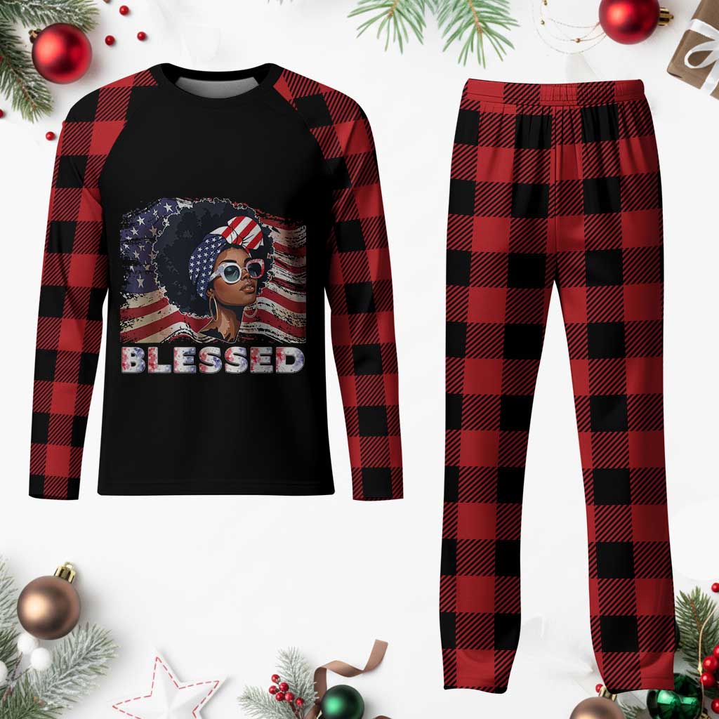 Blessed Black Queen Afro American Flag Plaid Pajama Set Patriotic Juneteenth 4th of July TS02 Buffalo Plaid Print Your Wear