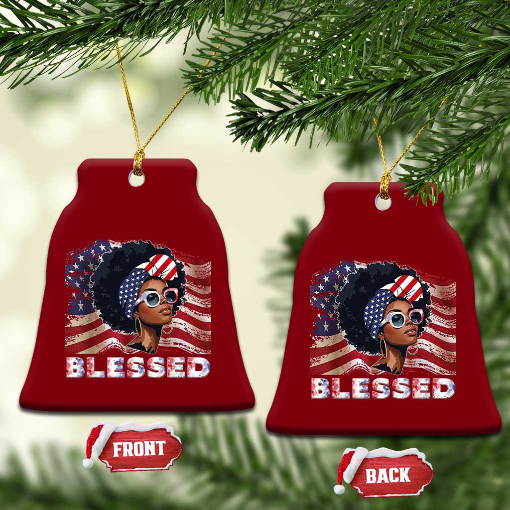 Blessed Black Queen Afro American Flag Ceramic Ornament Patriotic Juneteenth 4th of July TS02 Print Your Wear