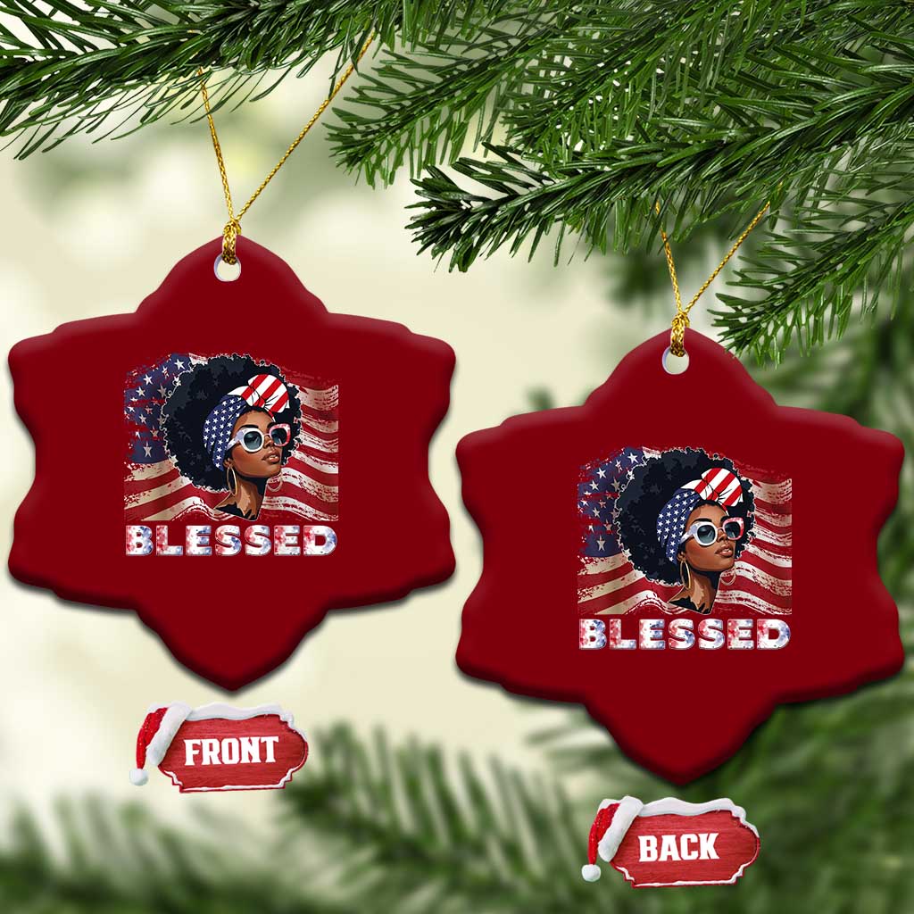 Blessed Black Queen Afro American Flag Ceramic Ornament Patriotic Juneteenth 4th of July TS02 Print Your Wear