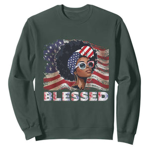 Blessed Black Queen Afro American Flag Sweatshirt Patriotic Juneteenth 4th of July TS02 Dark Forest Green Print Your Wear