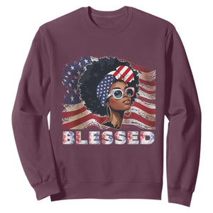 Blessed Black Queen Afro American Flag Sweatshirt Patriotic Juneteenth 4th of July TS02 Maroon Print Your Wear