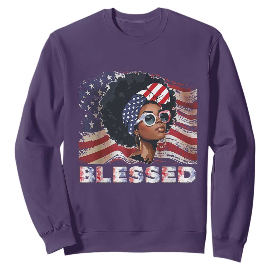 Blessed Black Queen Afro American Flag Sweatshirt Patriotic Juneteenth 4th of July TS02 Purple Print Your Wear