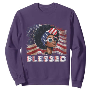 Blessed Black Queen Afro American Flag Sweatshirt Patriotic Juneteenth 4th of July TS02 Purple Print Your Wear