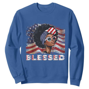 Blessed Black Queen Afro American Flag Sweatshirt Patriotic Juneteenth 4th of July TS02 Royal Blue Print Your Wear