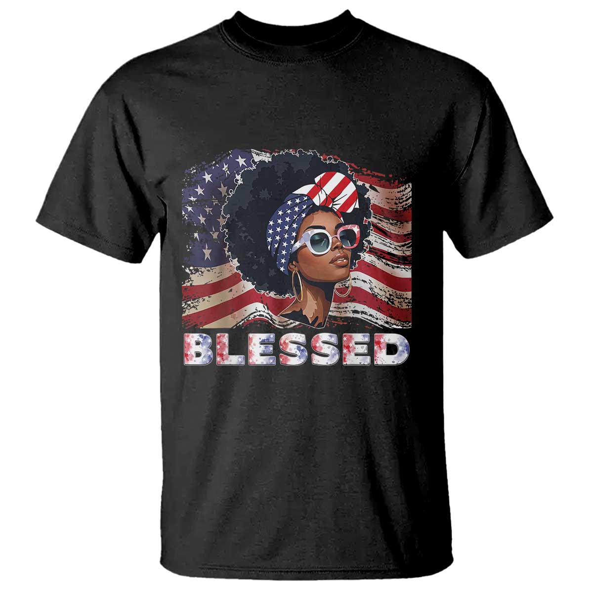 Blessed Black Queen Afro American Flag T Shirt Patriotic Juneteenth 4th of July TS02 Black Print Your Wear