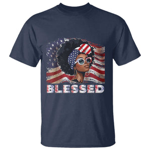 Blessed Black Queen Afro American Flag T Shirt Patriotic Juneteenth 4th of July TS02 Navy Print Your Wear