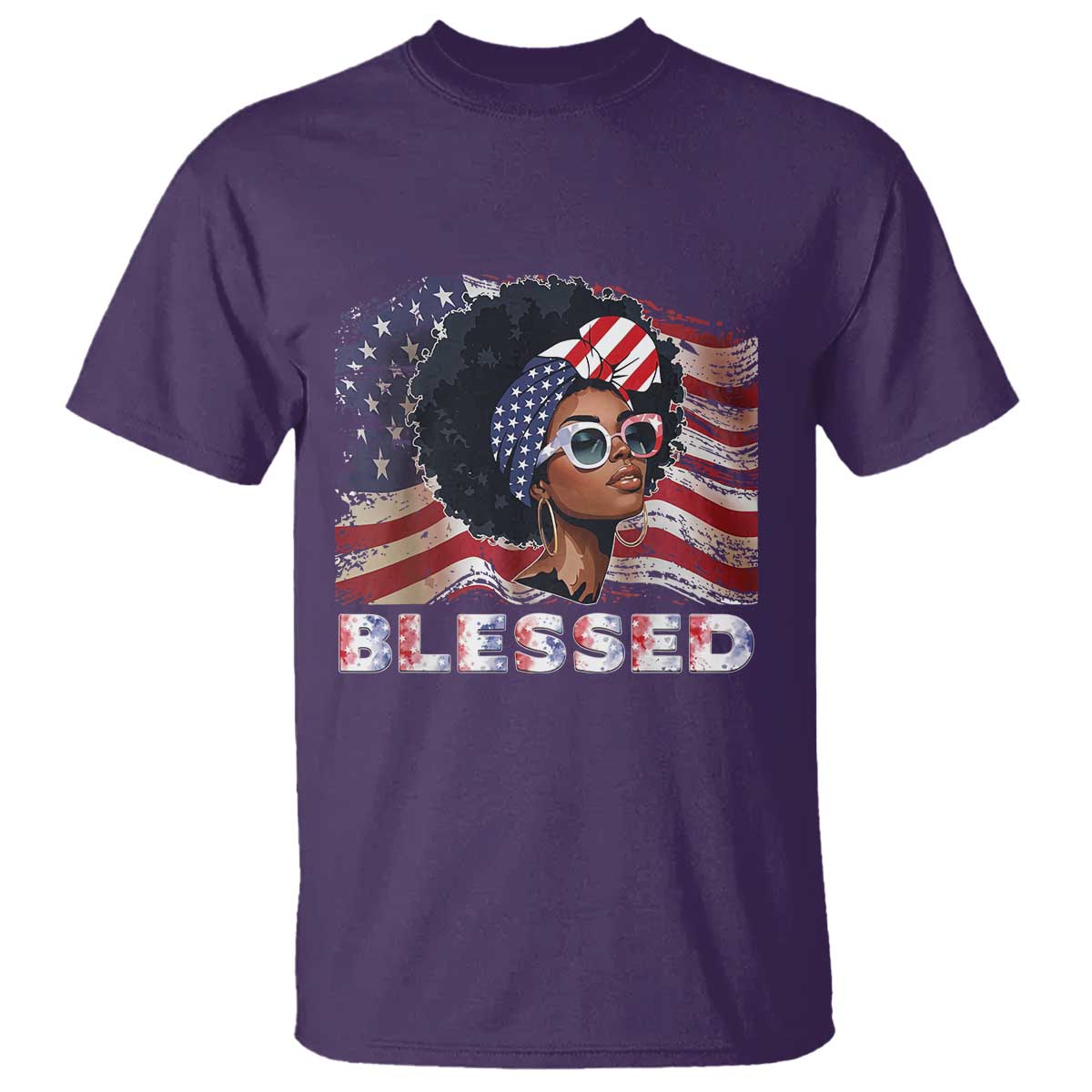 Blessed Black Queen Afro American Flag T Shirt Patriotic Juneteenth 4th of July TS02 Purple Print Your Wear