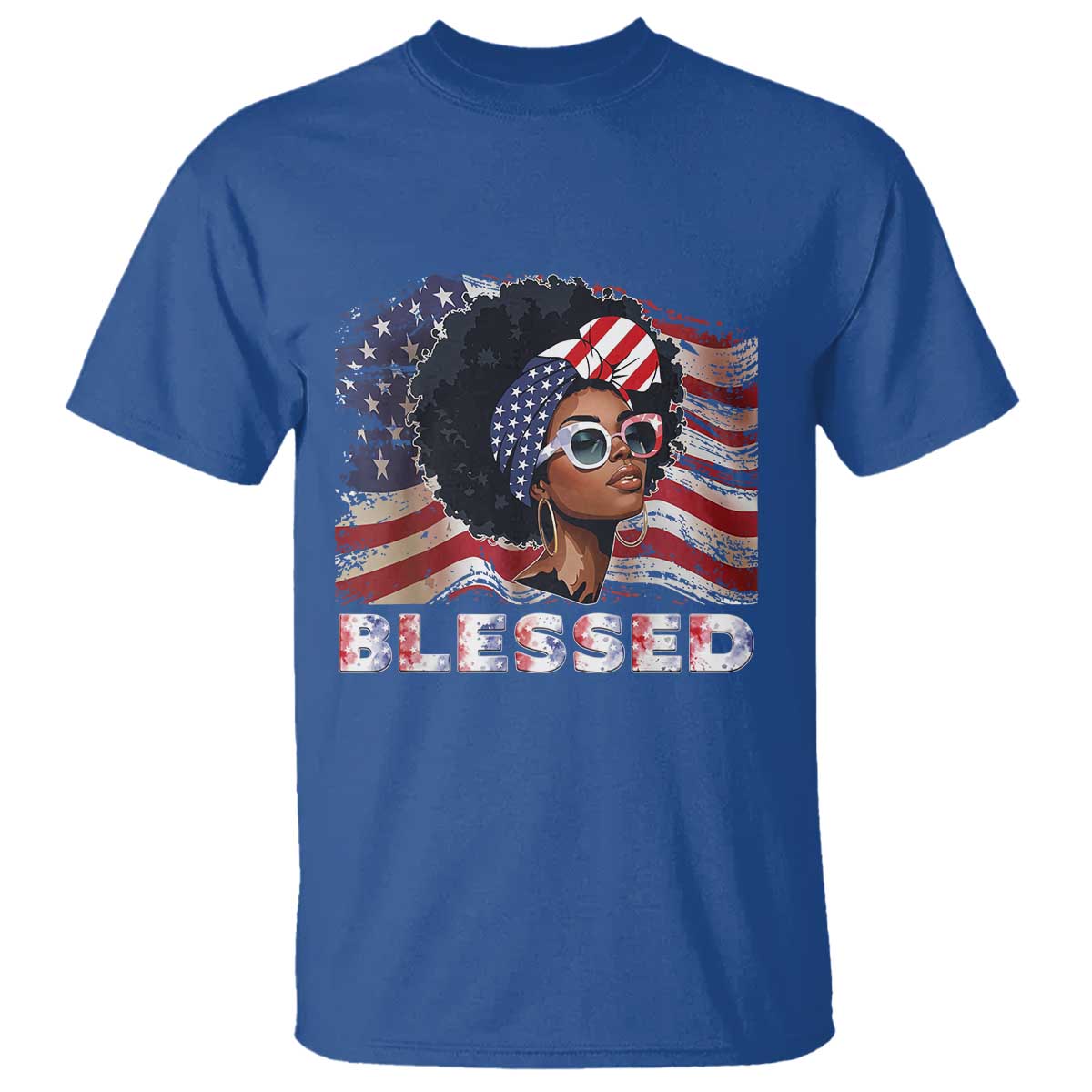 Blessed Black Queen Afro American Flag T Shirt Patriotic Juneteenth 4th of July TS02 Royal Blue Print Your Wear