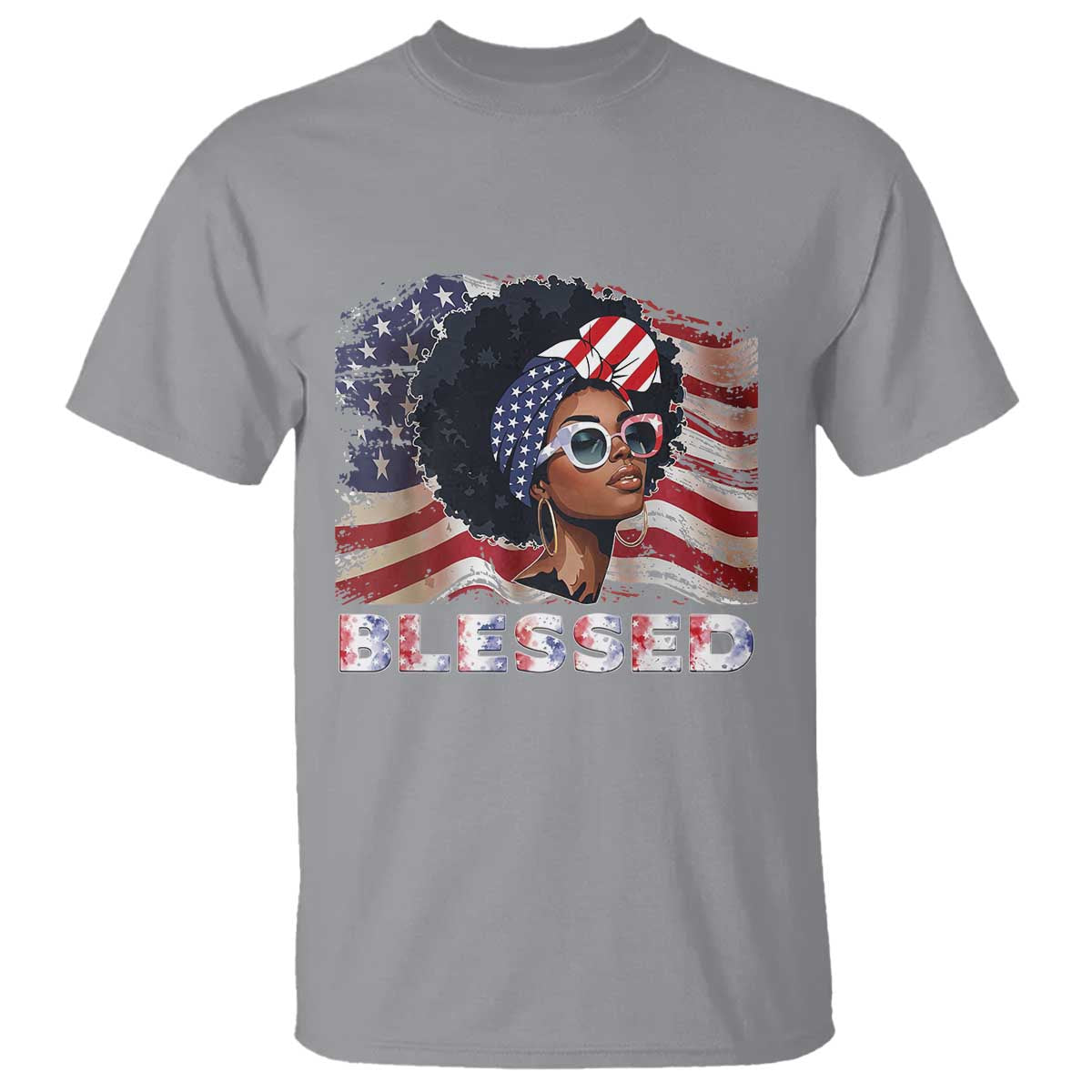 Blessed Black Queen Afro American Flag T Shirt Patriotic Juneteenth 4th of July TS02 Sport Gray Print Your Wear