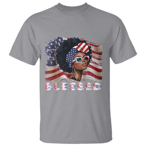 Blessed Black Queen Afro American Flag T Shirt Patriotic Juneteenth 4th of July TS02 Sport Gray Print Your Wear