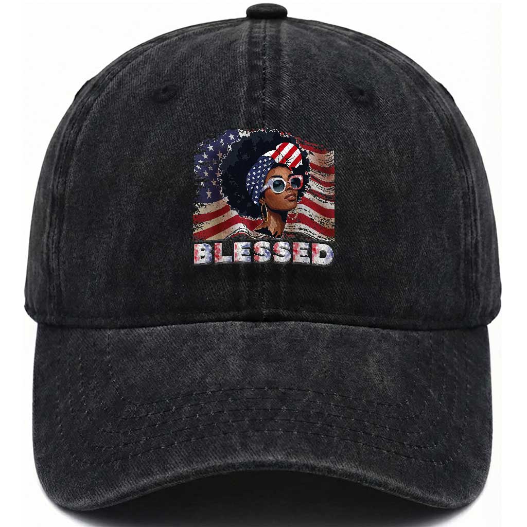 Blessed Black Queen Afro American Flag Washed Cotton Baseball Cap Patriotic Juneteenth 4th of July TS02 Print Your Wear