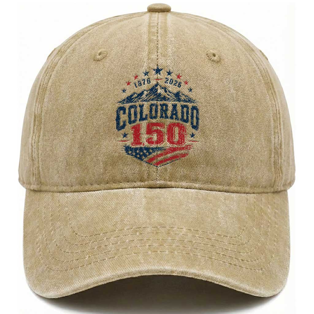 Colorado Rocky Mountains 150th Anniversary Washed Cotton Baseball Cap Sesquicentennial 1876 2026 Patriotic Graphic TS02 Print Your Wear