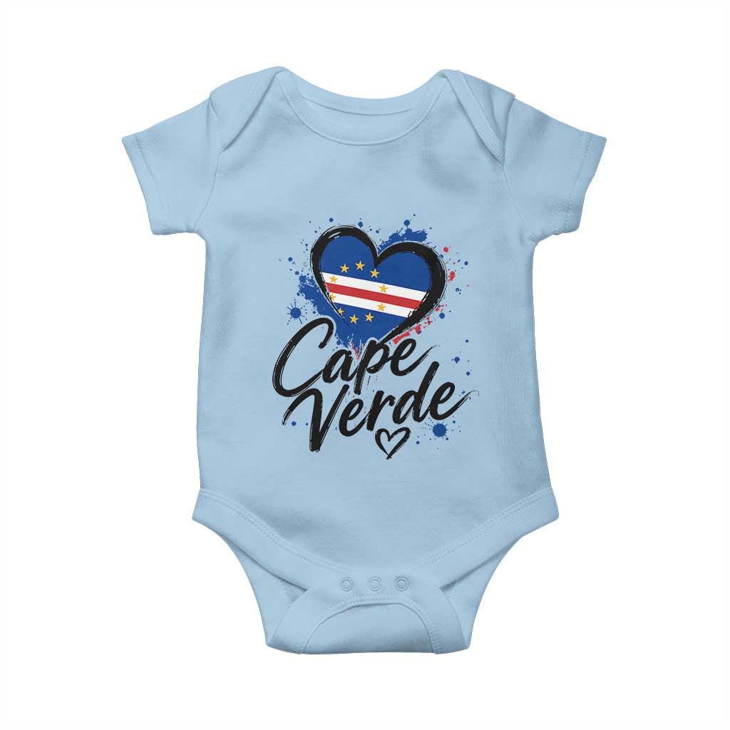 Cape Verde Flag Heart Baby Onesie Cabo Verde Pride Verdean Love TS02 Light Blue Print Your Wear