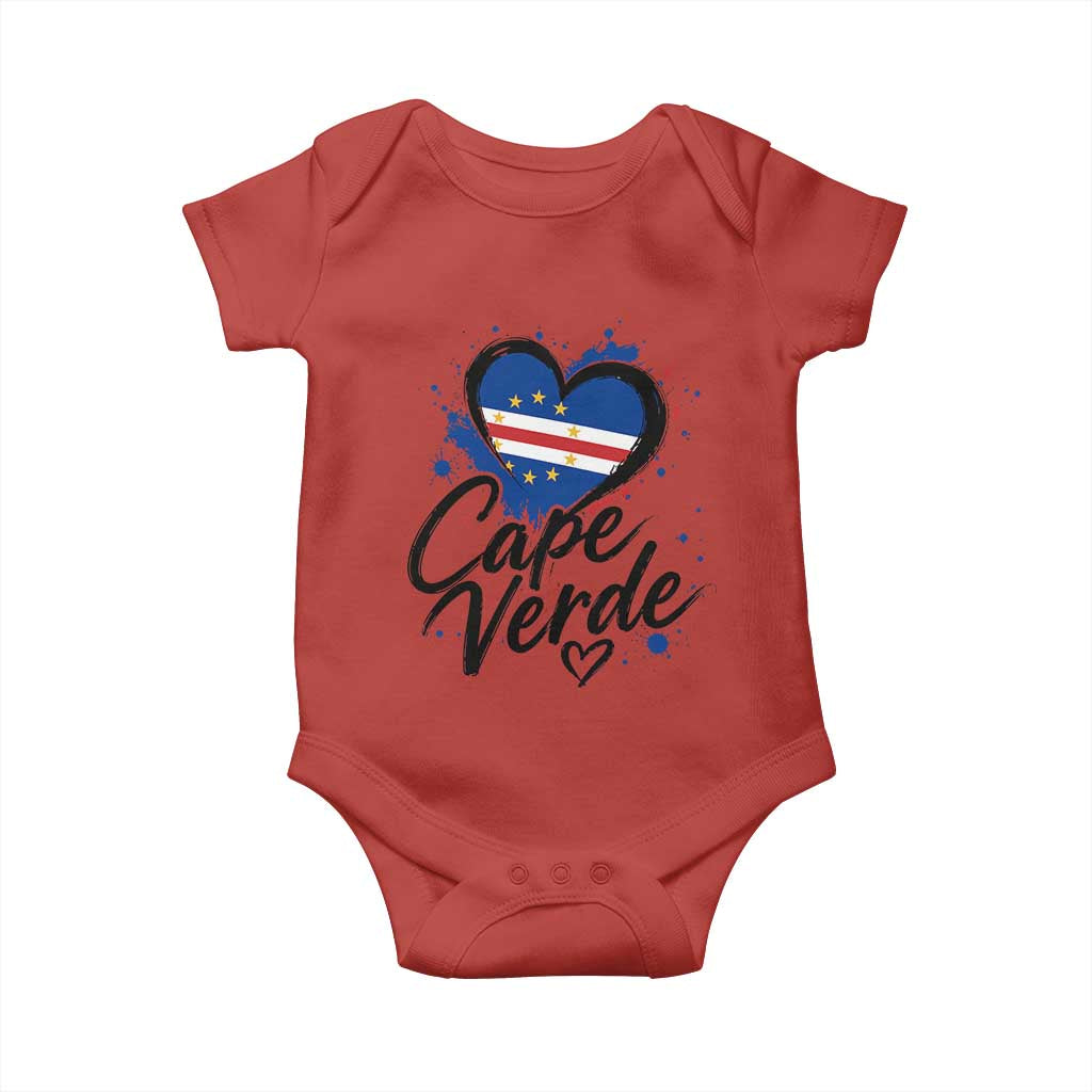 Cape Verde Flag Heart Baby Onesie Cabo Verde Pride Verdean Love TS02 Red Print Your Wear