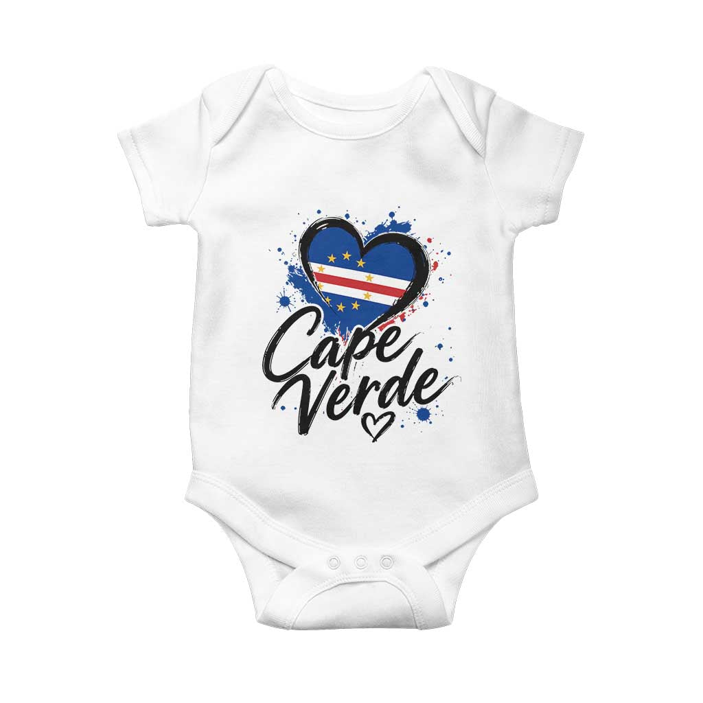 Cape Verde Flag Heart Baby Onesie Cabo Verde Pride Verdean Love TS02 White Print Your Wear