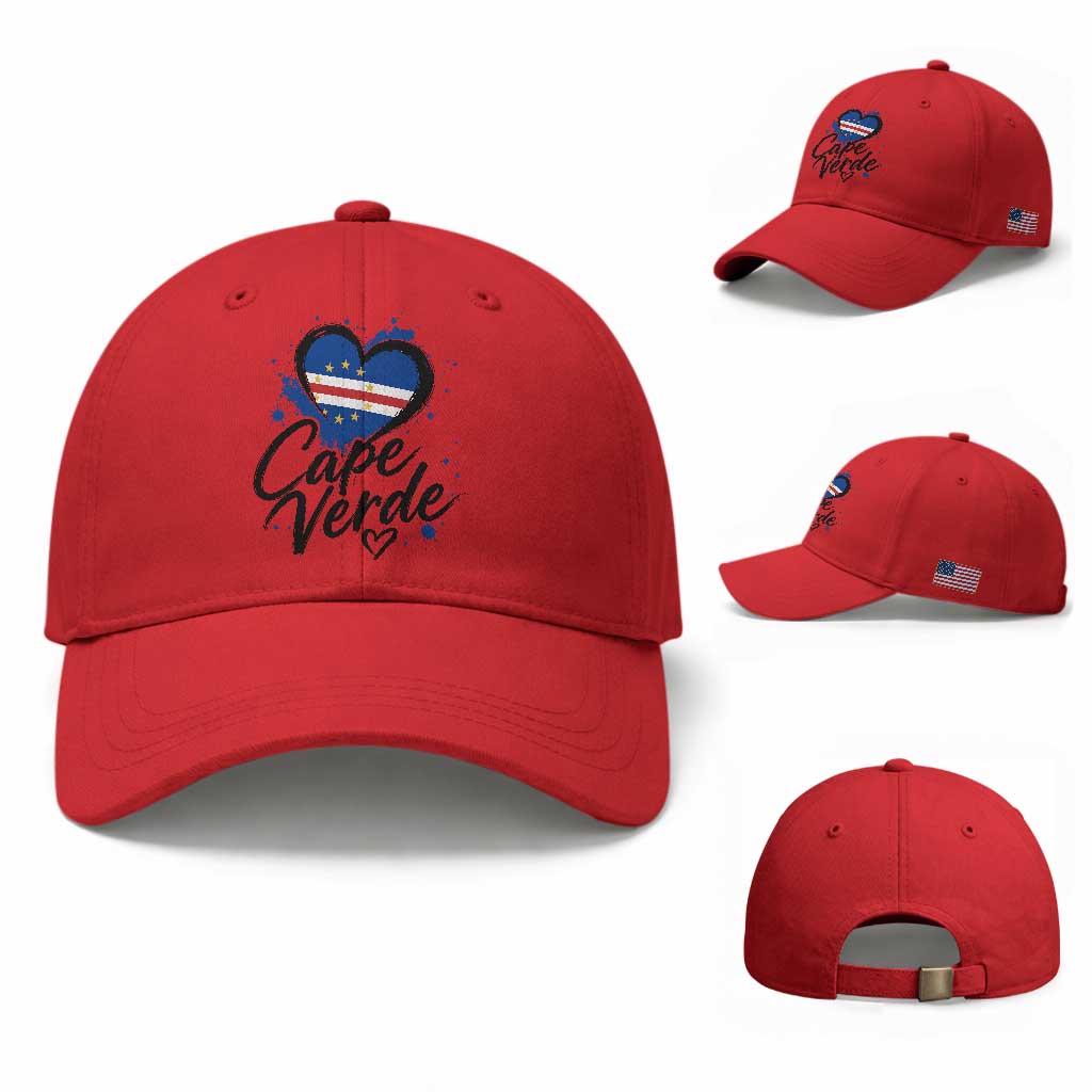Cape Verde Flag Heart Baseball Cap Cabo Verde Pride Verdean Love TS02 Baseball Cap Universal Fit Red Print Your Wear