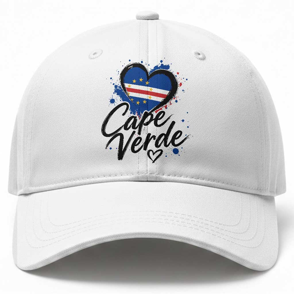 Cape Verde Flag Heart Baseball Cap Cabo Verde Pride Verdean Love TS02 Print Your Wear