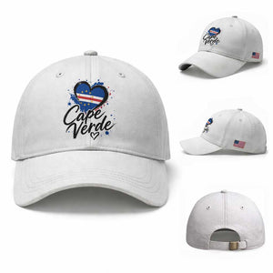 Cape Verde Flag Heart Baseball Cap Cabo Verde Pride Verdean Love TS02 Baseball Cap Universal Fit White Print Your Wear