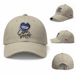 Cape Verde Flag Heart Baseball Cap Cabo Verde Pride Verdean Love TS02 Baseball Cap Universal Fit Beige Print Your Wear