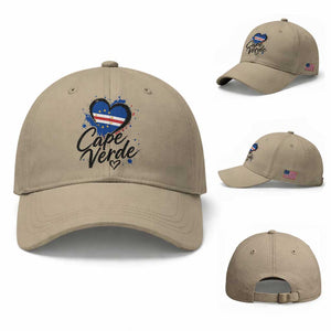 Cape Verde Flag Heart Baseball Cap Cabo Verde Pride Verdean Love TS02 Baseball Cap Universal Fit Khaki Print Your Wear