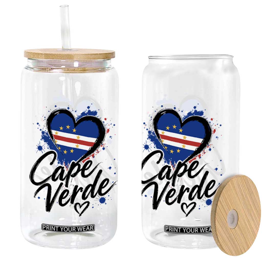 Cape Verde Flag Heart Glass Can Cabo Verde Pride Verdean Love TS02 Print Your Wear