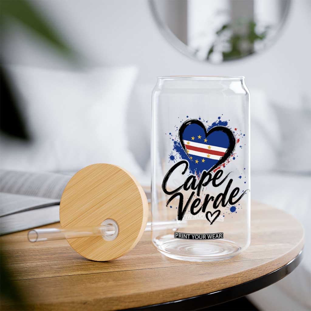 Cape Verde Flag Heart Glass Can Cabo Verde Pride Verdean Love TS02 Print Your Wear