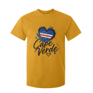Cape Verde Flag Heart T Shirt For Kid Cabo Verde Pride Verdean Love TS02 Gold Print Your Wear