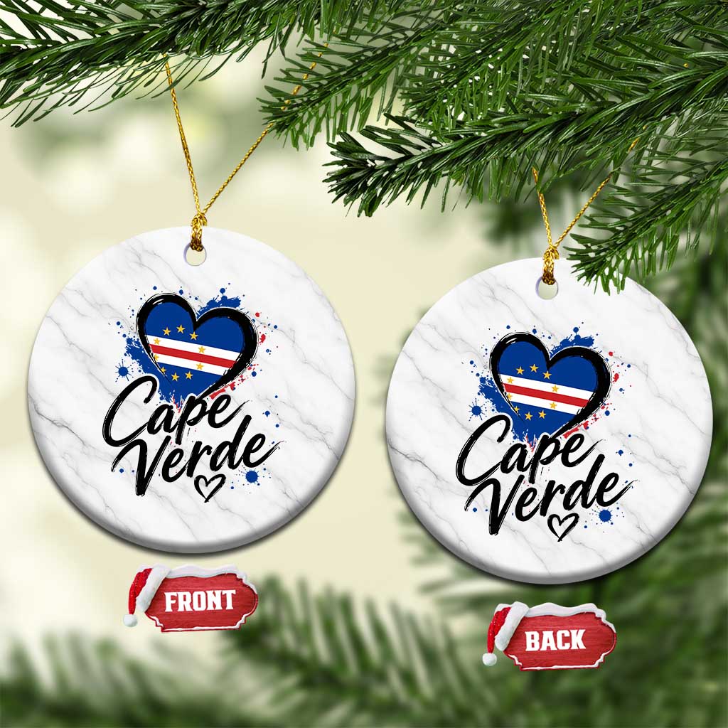 Cape Verde Flag Heart Ceramic Ornament Cabo Verde Pride Verdean Love TS02 1pc White Marble Print Your Wear