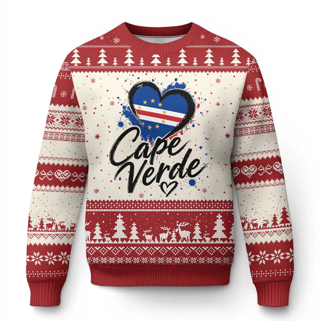 Cape Verde Flag Heart Ugly Christmas Sweater Cabo Verde Pride Verdean Love TS02 Beige Red Print Your Wear