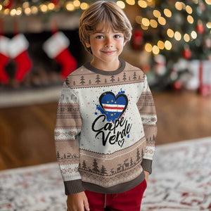 Cape Verde Flag Heart Ugly Christmas Sweater Cabo Verde Pride Verdean Love TS02 Mocha Mousse Print Your Wear