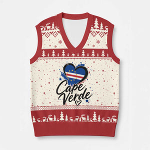 Cape Verde Flag Heart V-Neck Knit Sweater Vest Cabo Verde Pride Verdean Love TS02 Beige Red Print Your Wear