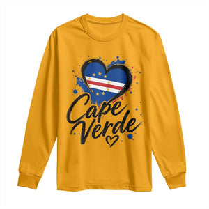 Cape Verde Flag Heart Long Sleeve Shirt Cabo Verde Pride Verdean Love TS02 Gold Print Your Wear