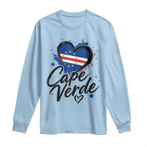 Cape Verde Flag Heart Long Sleeve Shirt Cabo Verde Pride Verdean Love TS02 Light Blue Print Your Wear