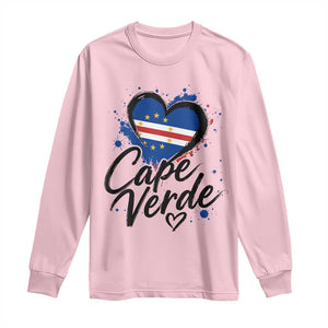 Cape Verde Flag Heart Long Sleeve Shirt Cabo Verde Pride Verdean Love TS02 Light Pink Print Your Wear