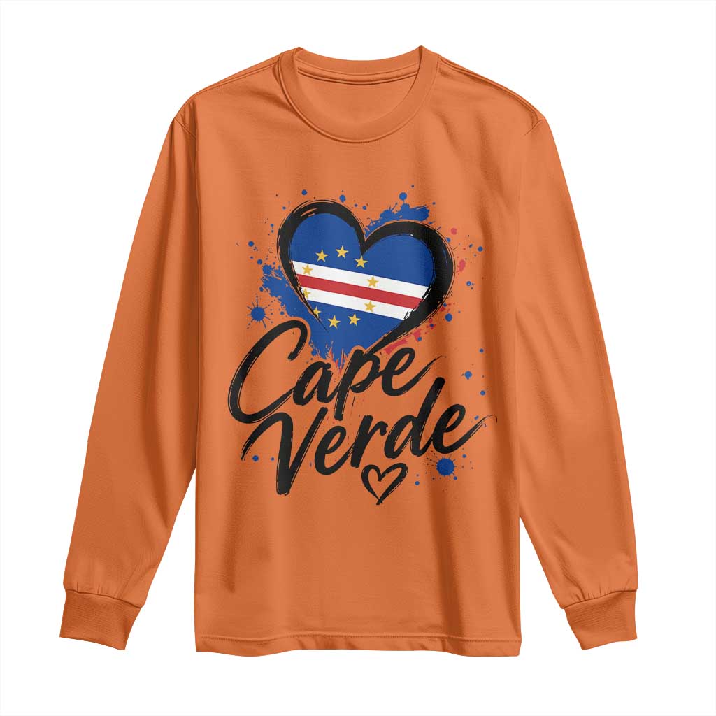 Cape Verde Flag Heart Long Sleeve Shirt Cabo Verde Pride Verdean Love TS02 Orange Print Your Wear
