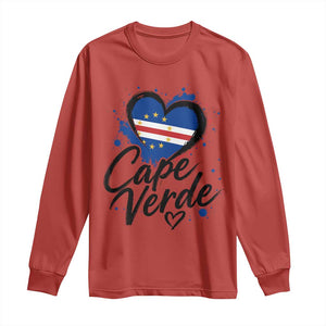 Cape Verde Flag Heart Long Sleeve Shirt Cabo Verde Pride Verdean Love TS02 Red Print Your Wear