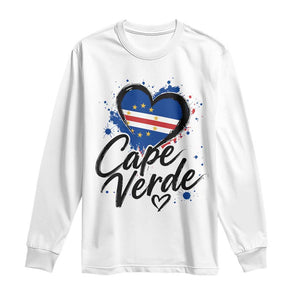 Cape Verde Flag Heart Long Sleeve Shirt Cabo Verde Pride Verdean Love TS02 White Print Your Wear