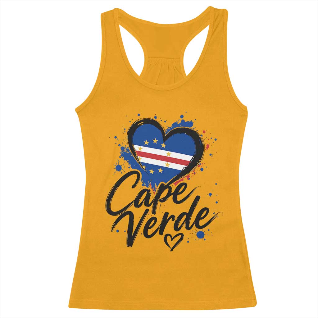 Cape Verde Flag Heart Racerback Tank Top Cabo Verde Pride Verdean Love TS02 Gold Print Your Wear
